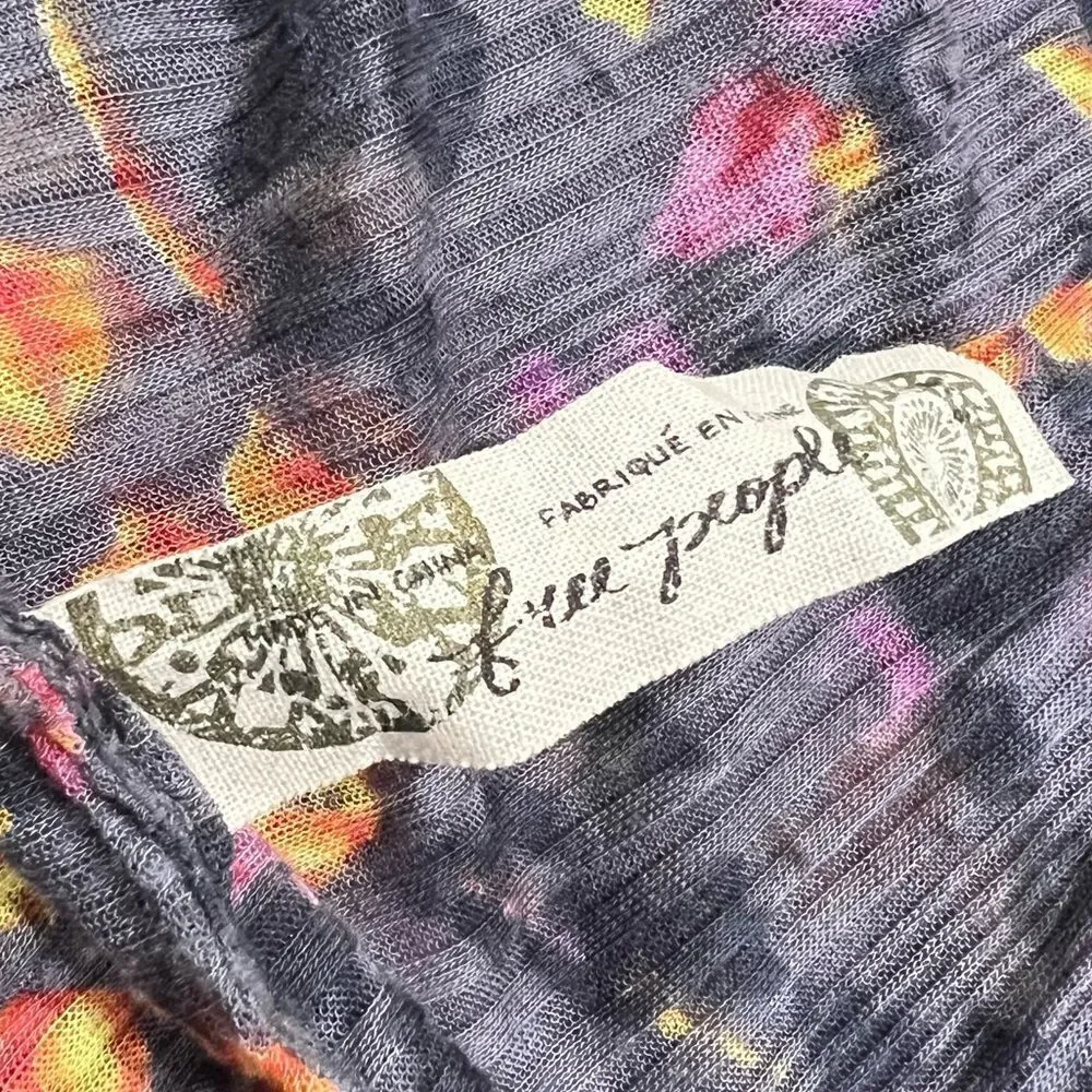 Free People Blouse Multicolor Floral Sleeveless Drape Neck Textured Womens Small